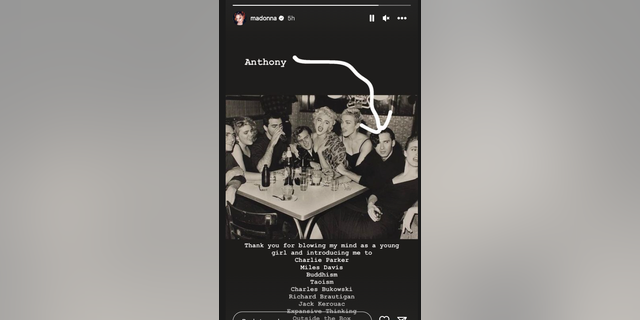 Madonna honored her older brother, Anthony Ciccone, on Monday, in an Instagram story shared days after his death.