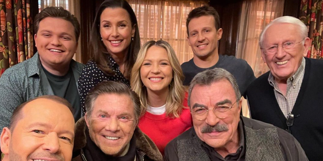 Tom Selleck’s "Blue Bloods" co-star Donnie Wahlberg, bottom left, took to Instagram to share a picture of his cast members, featuring "Magnum P.I." star Larry Manetti.