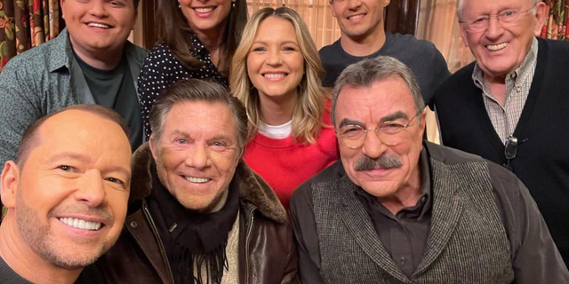 Tom Selleck’s "Blue Bloods" co-star Donnie Wahlberg, bottom left, took to Instagram to share a picture of his cast members, featuring "Magnum P.I." star Larry Manetti.