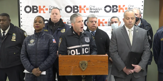 Patrick Lynch, the president of the Police Benevolent Association of the City of New York (PBA), addresses reporters after the shooting of an off-duty police Officer Adeed Fayaz, who died Tuesday. 