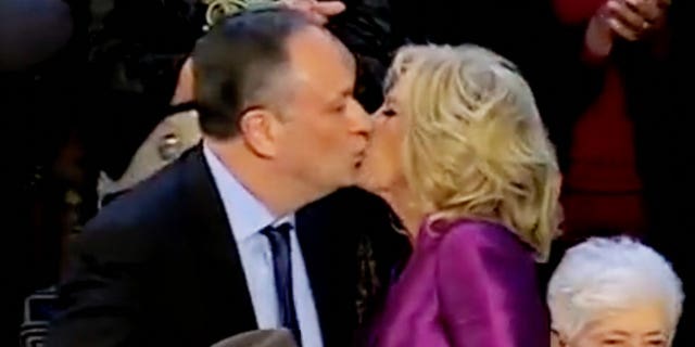 First Lady Jill Biden and Second Gentleman Douglas Emhoff went viral on Tuesday night for their on-the-lips smooch at President Biden's second State of the Union address.