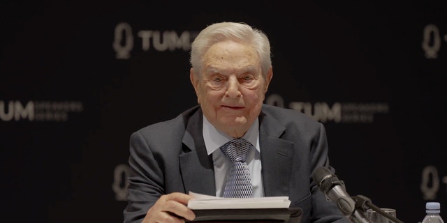 George Soros delivering a speech during the 2023 Munich Security Conference.