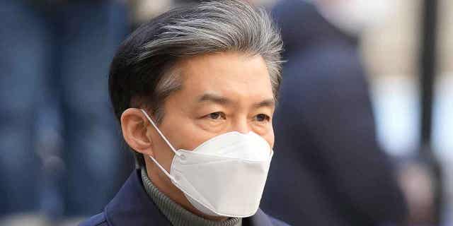 Former Justice Minister Cho Kuk arrives at the Seoul Central District Court in Seoul, South Korea, on Feb. 3, 2023. The court on Friday sentenced Cho to two years in prison after he was found guilty of creating fake credentials for his children to help them get into prestigious schools.