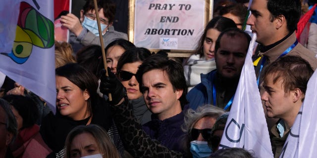 People take part in a protest against abortion in Madrid, Spain, on Nov. 28, 2021.
