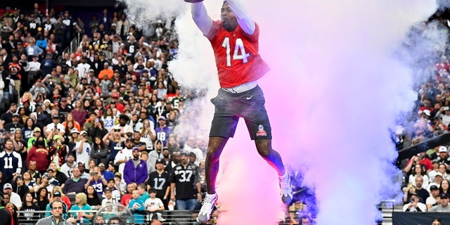 AFC wide receiver Stefon Diggs of the Buffalo Bills makes a catch during the best-catch football event at the NFL Pro Bowl, Sunday, Feb. 5, 2023, in Las Vegas.