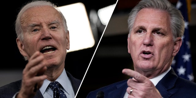 A split image of President Joe Biden and House Speaker Kevin McCarthy, R-Calif.