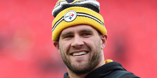 Pittsburgh Steelers outside linebacker T.J. Watt flashes a smile before the Chiefs game on Dec 26, 2021, at GEHA Field at Arrowhead Stadium in Kansas City, Missouri.