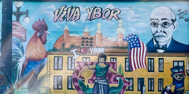 A mural in Ybor City, Tampa, celebrating the neighborhood's American pride.
