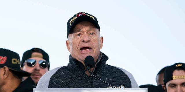 Washington Nationals owner Ted Lerner speaks during a parade celebrating the Washington Nationals World Series victory over the Houston Astros November 2, 2019 in Washington, DC. This is the first World Series win for the Nationals in 95 years.