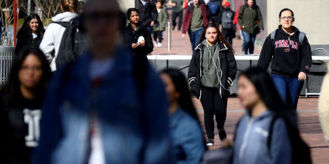 Students on campus at Temple University