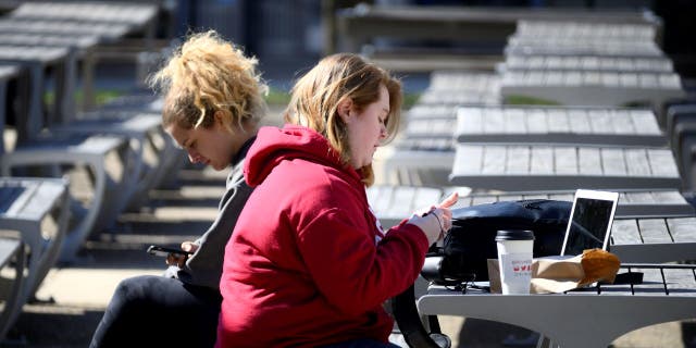 General view of campus life at Temple University, in Philadelphia on an early spring day.