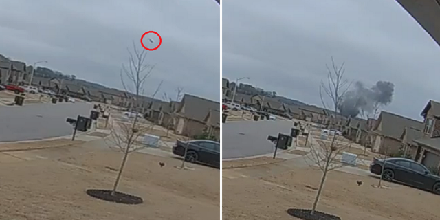 A home security camera has captured the moment a Black Hawk helicopter crashed on Wednesday, Feb. 15 near Huntsville, Alabama.