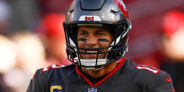 Tom Brady, #12 of the Tampa Bay Buccaneers, looks on prior to the game against the Cincinnati Bengals at Raymond James Stadium on Dec. 18, 2022 in Tampa, Florida.