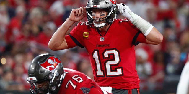 Buccaneers quarterback Tom Brady calls a play against the New Orleans Saints at Raymond James Stadium on Dec. 19, 2021, in Tampa, Florida.