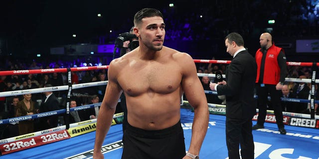 Tommy Fury prepares to face Jake Paul, ahead of his next fight on February 26 in Diriyah in Saudi Arabia, ahead of the IBF/WBC/WBO light heavyweight world title fight between Artur Beterbiev and Anthony Yarde at OVO Arena Wembley on January 28, 2023 in London, England.
