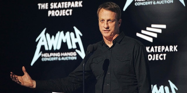 Tony Hawk speaks onstage as Metallica Presents: The Helping Hands Concert at Microsoft Theater on Dec. 16, 2022 in Los Angeles.