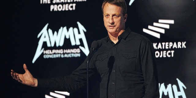 Tony Hawk speaks onstage as Metallica Presents: The Helping Hands Concert at Microsoft Theater on Dec. 16, 2022 in Los Angeles.