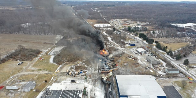 The train carrying toxic chemicals derailed in East Palestine, Ohio, on Feb. 3.
