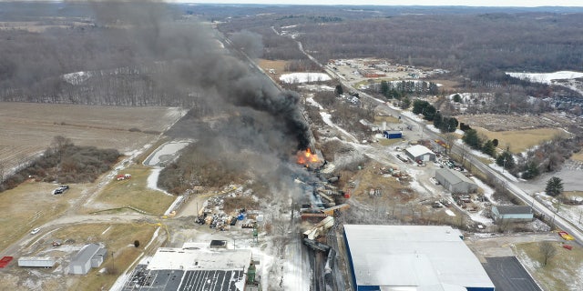 The train carrying toxic chemicals derailed in East Palestine, Ohio, on Feb. 3.