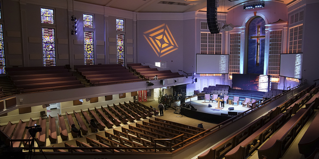 The Mississippi Boulevard Christian Church is seen before the start the funeral service for Tyre Nichols in Memphis, Tennessee, on Wednesday, Feb. 1.