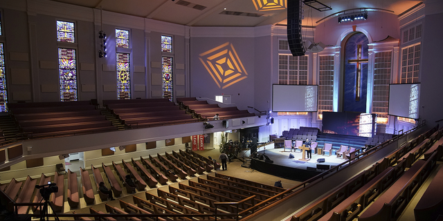 The Mississippi Boulevard Christian Church is seen before the start the funeral service for Tyre Nichols in Memphis, Tennessee, on Wednesday, Feb. 1.