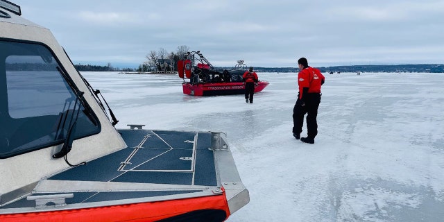 U.S. Coast Guard Station Sturgeon Bay ice rescue team rescued 11 people stranded on an ice floe near Sherwood Point, Wisconsin, Feb. 6, 2023.