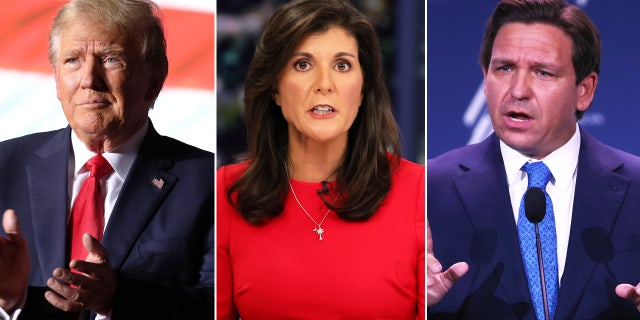 From left to right: Former President Donald Trump, former South Carolina Gov. Nikki Haley, and Florida Gov. Ron DeSantis.