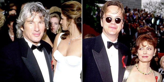 Richard Gere, left, Tim Robbins, and Susan Sarandon were temporarily banned from the Oscars after they made political protests at the 1993 ceremony.