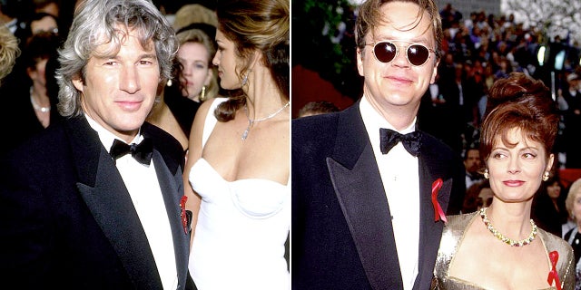 Richard Gere, left, Tim Robbins, and Susan Sarandon were temporarily banned from the Oscars after they made political protests at the 1993 ceremony.