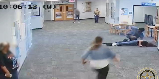 Deputies in Florida released surveillance video of a student attacking a high school teacher's aide after she allegedly took away his Nintendo Switch during class.