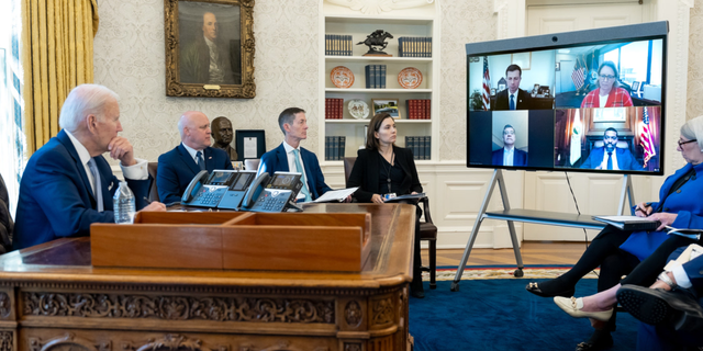 Biden speaks with administration officials about East Palestine train derailment.