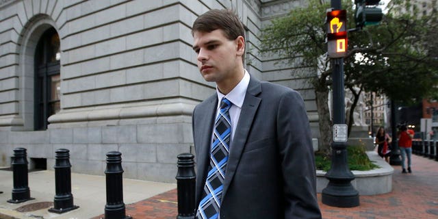 Nathan Carman departs federal court, on Aug. 21, 2019, in Providence, R.I.