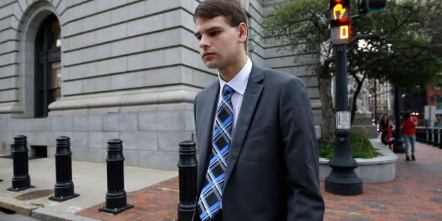 Nathan Carman departs federal court, on Aug. 21, 2019, in Providence, R.I.