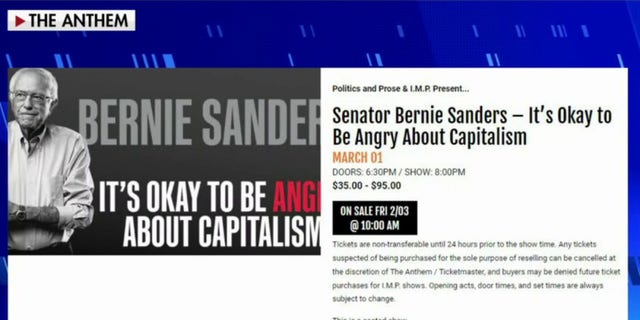 Independent Vermont Sen. Bernie Sanders charged up to $95 per ticket to attend his upcoming anti-capitalism event. 