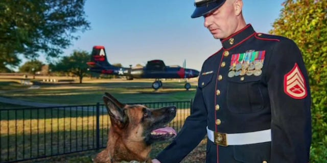 Ret. Staff Sgt. Alex Schnell and Belgian shepherd Bass.