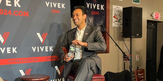 Republican statesmanlike campaigner Vivek Ramaswamy takes questions astatine municipality hallway style run event, connected Feb. 22, 2023 successful Manchester, New Hampshire