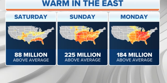 Warm weather in the East through Monday