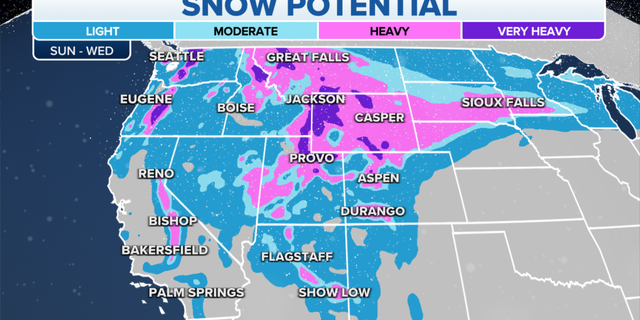 The snow potential in the West through next week