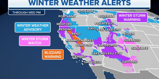 Winter weather alerts in the West through Wednesday night