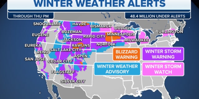 Winter weather alerts through Thursday night nationwide