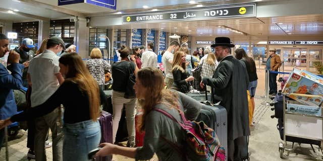 A check-in area at the Ben-Gurion Airport in Israel.