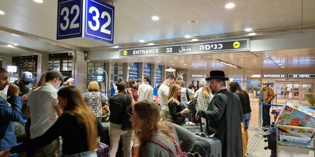 A check-in area at the Ben-Gurion Airport in Israel.