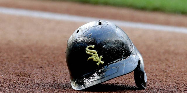 Helmet of Jose Abreu, #79, of the Chicago White Sox against the Milwaukee Brewers at American Family Field on July 25, 2021 in Milwaukee.  The White Sox defeated the Brewers 3–1.