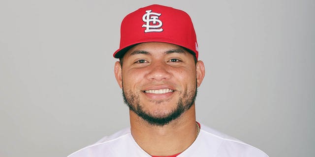Willson Contreras poses during St. Louis Cardinals Picture Day at Roger Dean Chevrolet Stadium on February 23, 2023 in Jupiter, Florida.