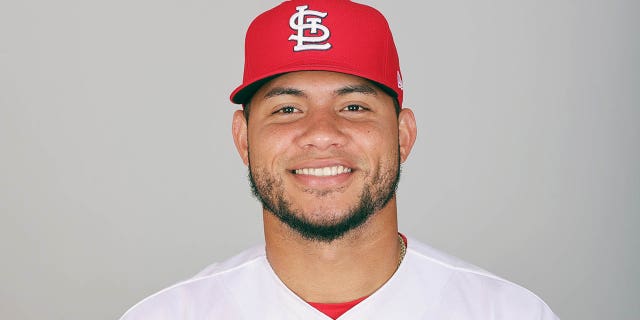 Willson Contreras poses during St. Louis Cardinals Picture Day at Roger Dean Chevrolet Stadium on February 23, 2023 in Jupiter, Florida.