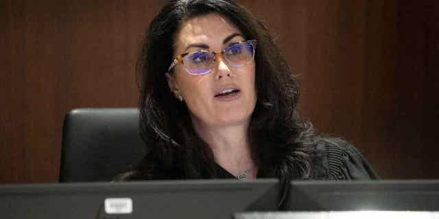 Wisconsin Supreme Court candidate Jennifer Dorow addresses Darrell Brooks during his trial in Waukesha County Circuit Court on Oct. 25, 2022, in Waukesha, Wisconsin. Dorow is using video images of an SUV that drove through a Christmas parade in suburban Milwaukee in her first ad.