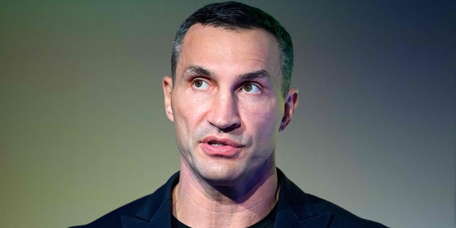 Ukrainian former boxing world heavyweight championship Wladimir Klitschko speaks before receiving the M100 Media Award for the Ukrainian people at a Ceremony, part of the M100 Media Conference for democracy and press freedom, in Potsdam, southwest of Berlin, on Sept. 15, 2022. 