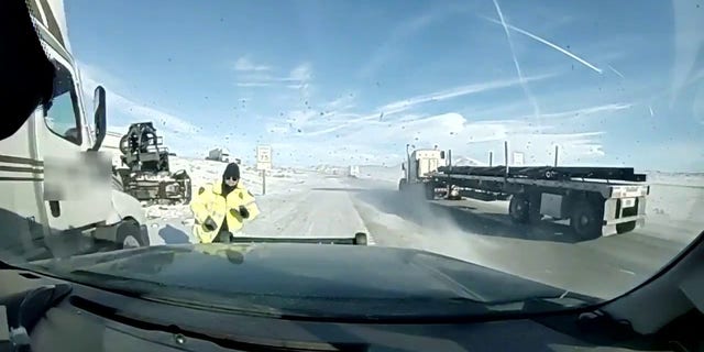 A Wyoming Highway Patrol trooper was nearly hit by a semi-truck recently while it was going off of the highway.