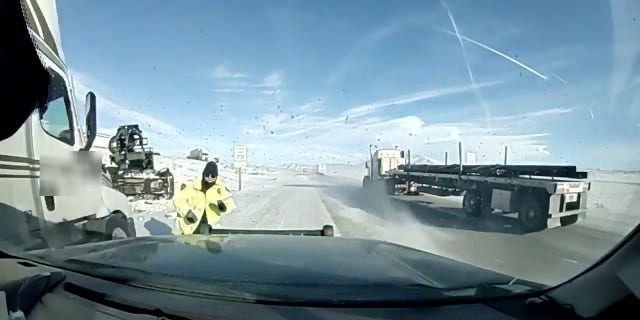 A Wyoming Highway Patrol trooper was nearly hit by a semi-truck recently while it was going off of the highway.