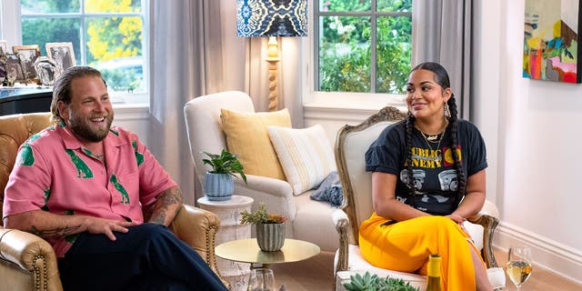 Jonah Hill, left, and Lauren London play a couple navigating an interracial relationship in the Netflix comedy.